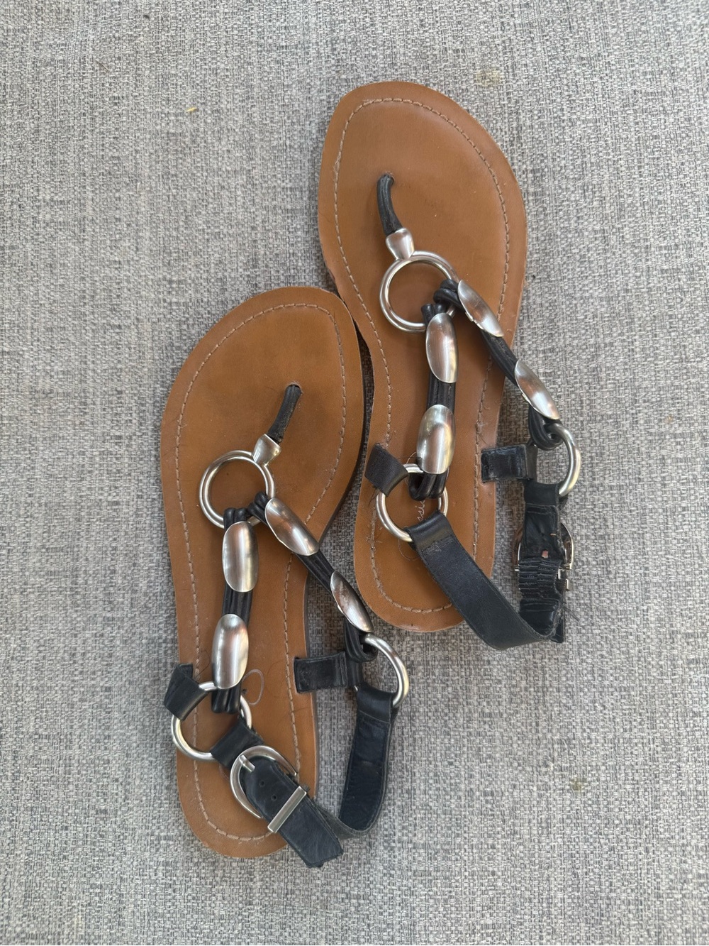 Jessica Simpson Black Strappy Sandals with Silver Rings